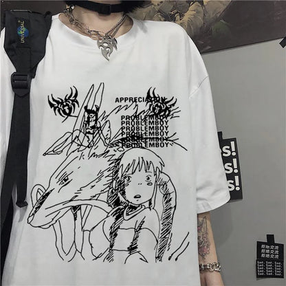 Black Demon Gothic Anime Oversized T-Shirt