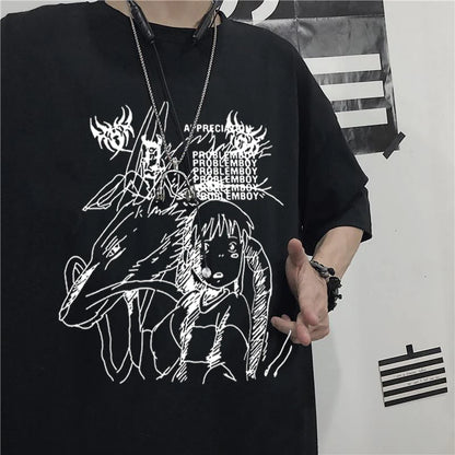 Black Demon Gothic Anime Oversized T-Shirt