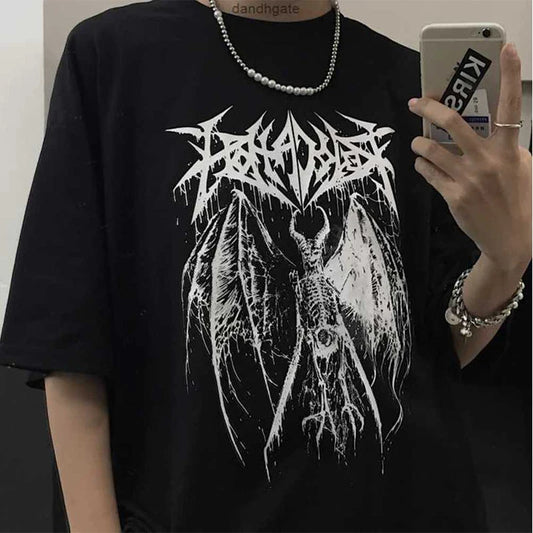 Black Demon Gothic Anime Oversized T-Shirt